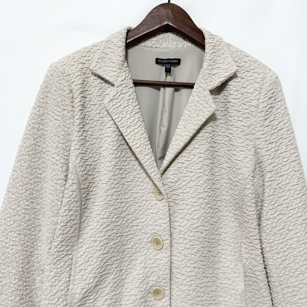 Eileen Fisher Blazer Jacket Women Small Beige Cream Crinkle Textured Career - Picture 3 of 8
